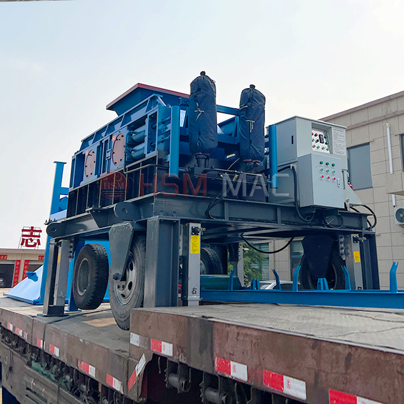 時產(chǎn)100噸瓜米石移動對輥制砂一體機型號怎么選？